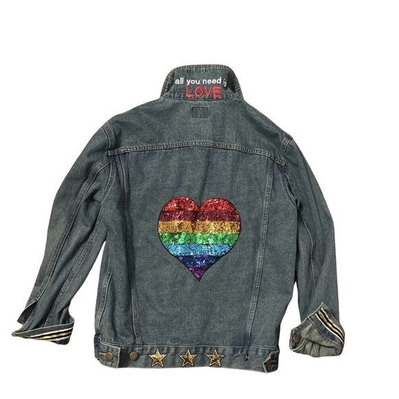 Jean Jacket Womens Small Blue Denim Medium Wash Button Front Custom Patches - Picture 8 of 10